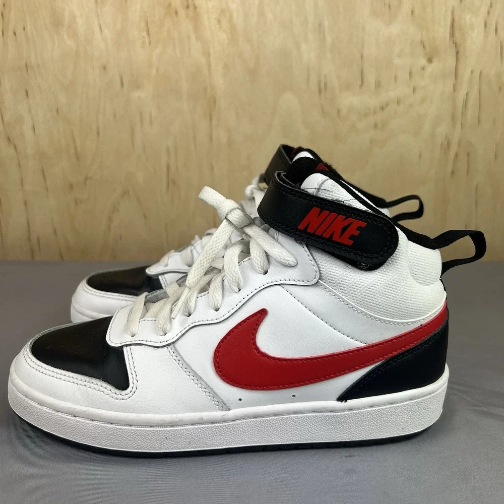 Nike Court Borough Mid 2 Youth 6Y White Red Black Mid-Top Sneakers CD7782-110